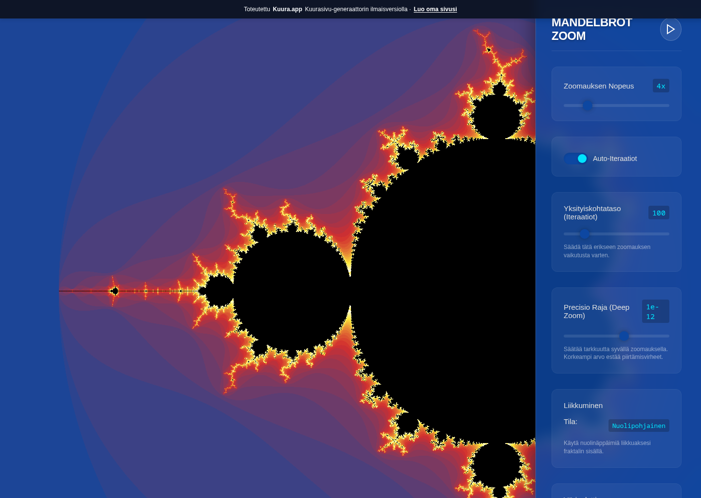 Mandelbrot interaktiivinen zoomaus